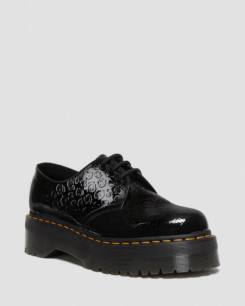 Dr Martens 1461 Leopard Emboss Lak Læder Platform Sko Dame Sort Leopard | DK 386JPQ